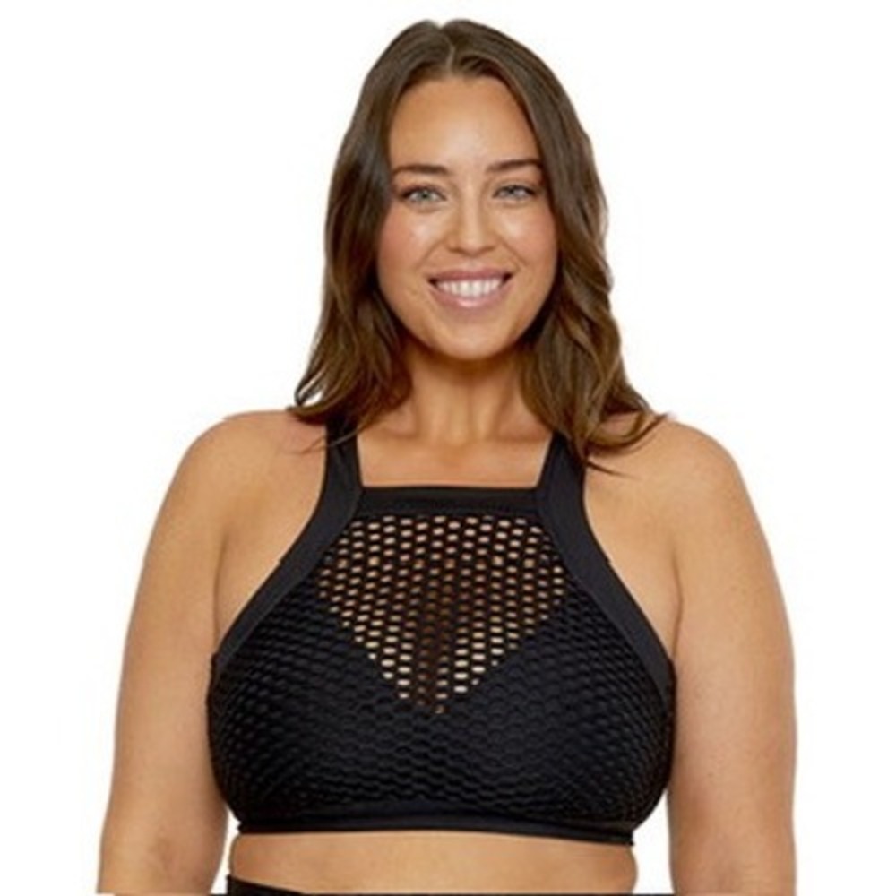 NWT Becca ETC Plus Size Castaway Textured High-Neck Bikini Top 1X (16-18) $88